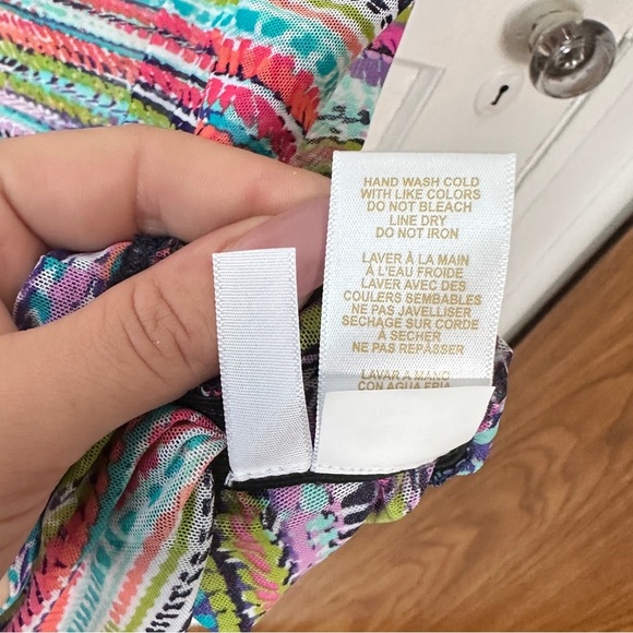 Anne Cole V-Neck Mesh Tunic Swimsuit Coverup Colorful Stripes Ruched Sides NWT - Picture 11 of 14